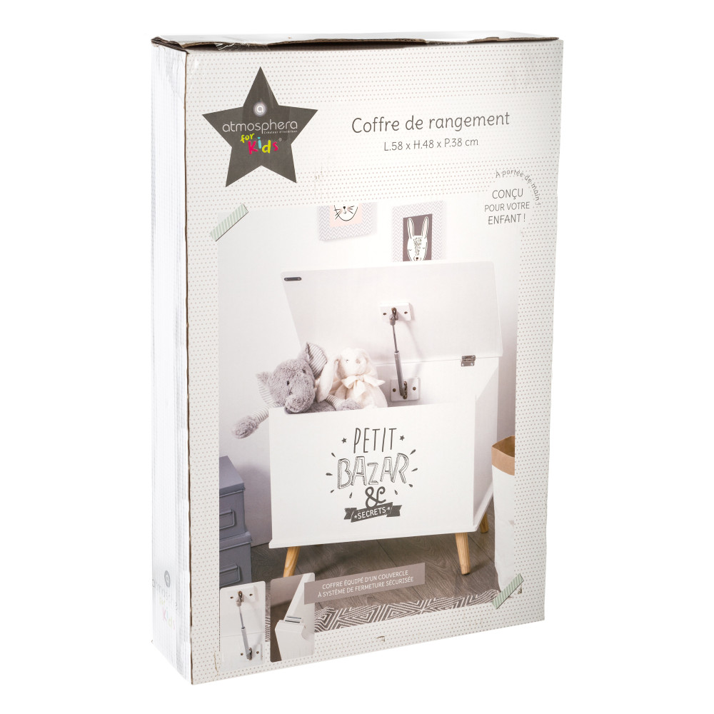 Atmosphera Coffre de rangement en bois et à roulettes pour enfants