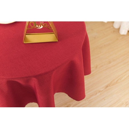 Nappe Ronde Anti-taches 140 Cm - Aspect Lin, Rouge Bordeaux - Lavable, Pour Cuisine Et Fêtes