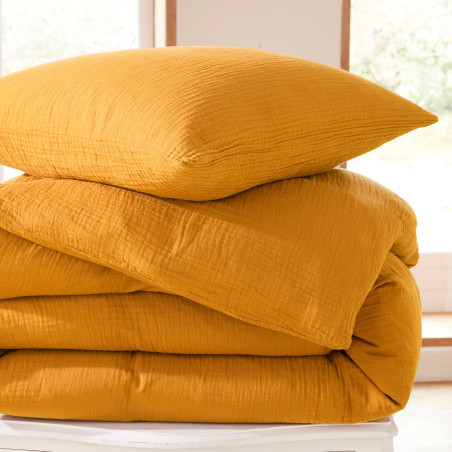 Housse De Couette 160x210 Cm En Coton Jaune Clair - Pour Lit 1 Personne, Fermeture éclair, Douce Et Sans Repassage