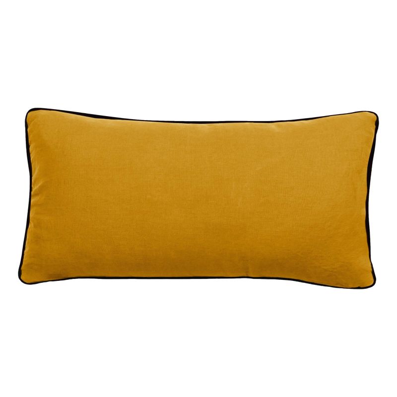 Housse de coussin Lin lavé - Doublé coton lavé - Finition galon noir "Prélude" Vent du sud