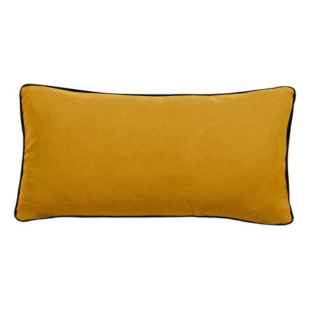Housse de coussin Lin lavé - Doublé coton lavé - Finition galon noir "Prélude" Vent du sud