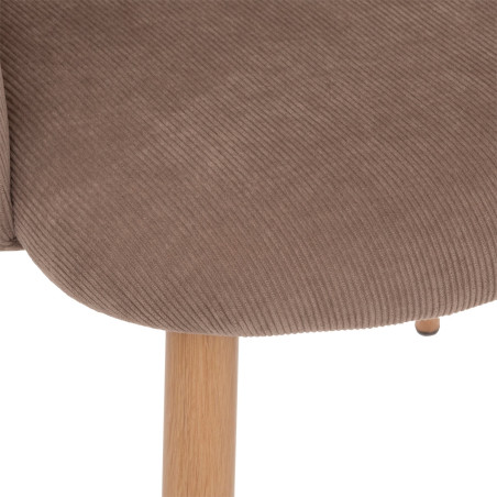 Chaise Celeste En Velours Côtelé Taupe — Pieds Imitation Chêne, Dimensions 53x60x80 Cm, Hauteur Assise 48,5 Cm