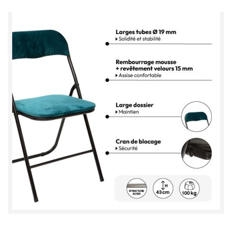Lot de 4 chaises pliante en velours "Easy" Atmosphera