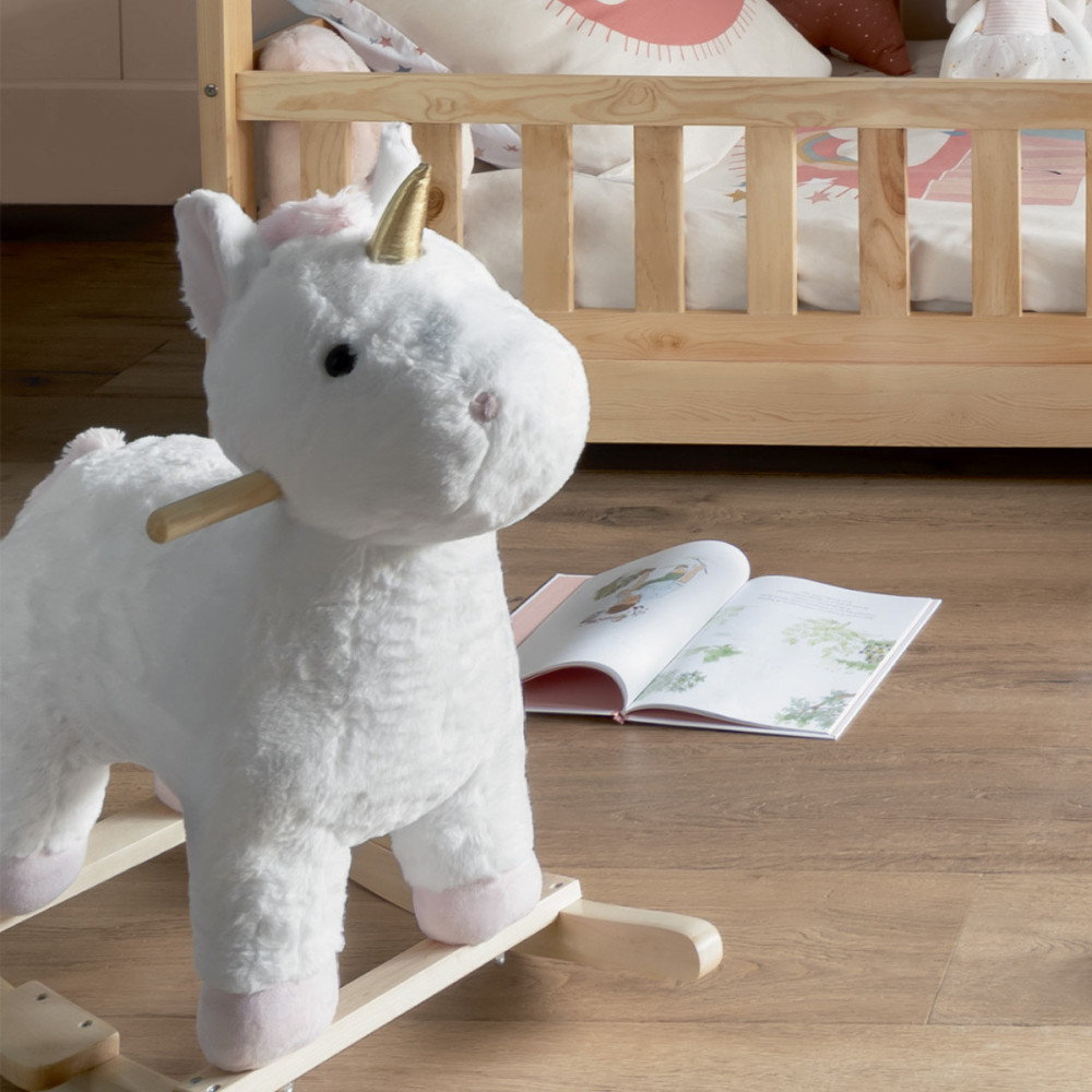 FUNLIO Cheval à bascule licorne pour enfants de 3 à 6 ans, cheval à bascule licorne arc-en-ciel, animal à bascule en peluche, facile à assembler, certifié CPC et CE, taille L