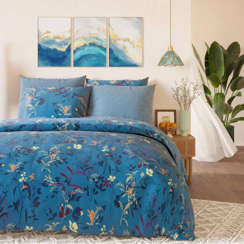 Parure de couette "Imprimé double face" percale de coton peigné 80 fils/cm²  pour lit 140 à 160