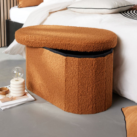 Banc coffre pliable ovale Bouclette "Teddy Moka" La Factory