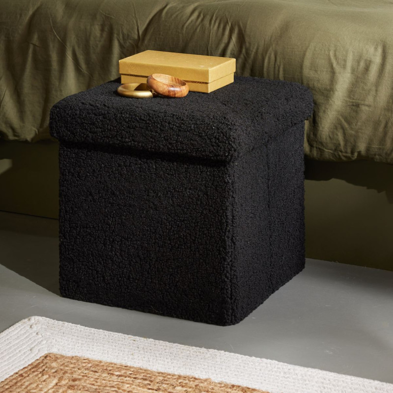 Pouf coffre Bouclette carré "Teddy Matcha" La Factory