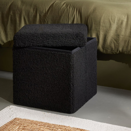 Pouf coffre Bouclette carré "Teddy Matcha" La Factory