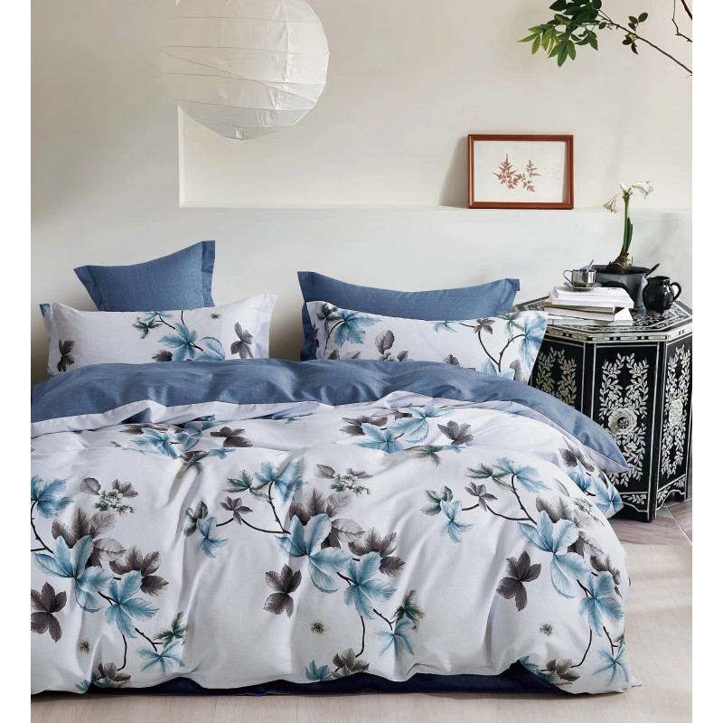 Parure de couette "Imprimé double face" percale de coton peigné 80 fils/cm²  pour lit 140 à 160