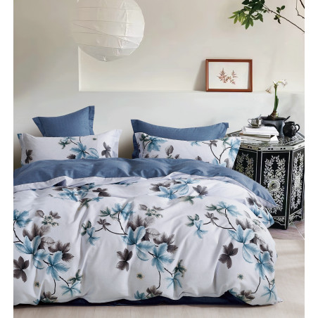 Parure de couette "Imprimé double face" percale de coton peigné 80 fils/cm²  pour lit 140 à 160