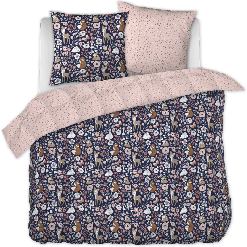 Couette imprimée toutes dimensions "Forêt enchantée" Réversible 100% Coton / 57 Fils/cm² l'Effet Papillon