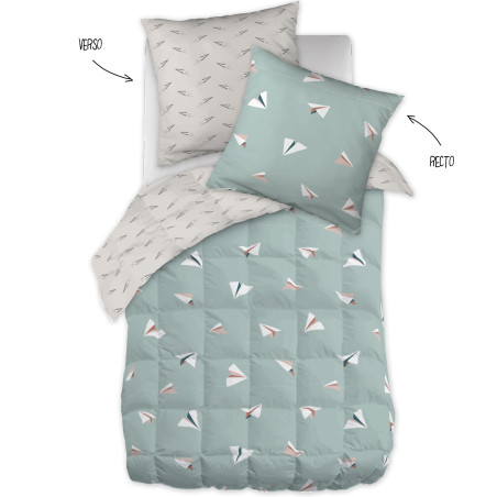 Couette toutes dimensions "Petits Papiers" Réversible 100% Coton / 57 Fils/cm² l'Effet Papillon