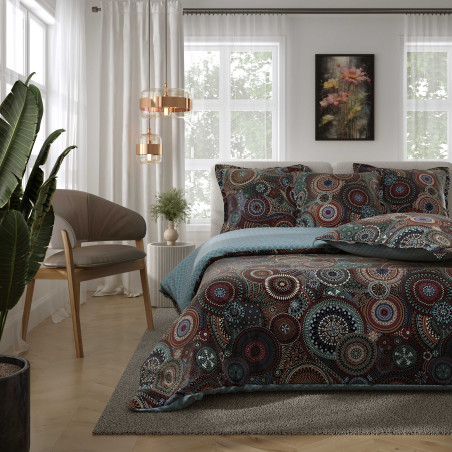 Parure de couette "Imprimé double face" percale de coton peigné 80 fils/cm²  pour lit 140 à 160