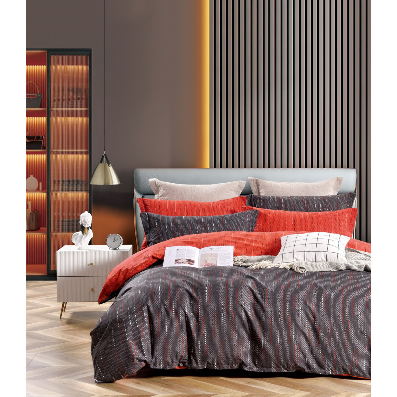 Parure de couette "Imprimé double face" percale pur coton peigné 80 fils/cm²  pour lit 160 à 180 King Size