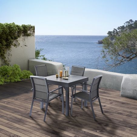 Salon de jardin Ensemble Modulo T 4 / 8  + F 4 Full Alu Gris Wilsa Garden