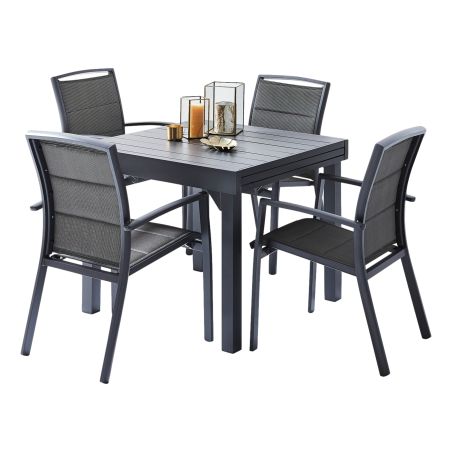 Salon de jardin Ensemble Modulo T 4 / 8  + F 4 Full Alu Gris Wilsa Garden