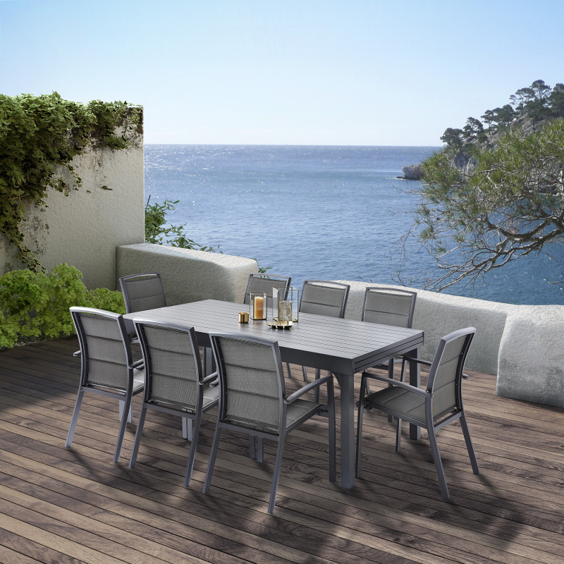 Salon de jardin Ensemble Modulo T 8/12 + F 8 Alu Gris Wilsa Garden