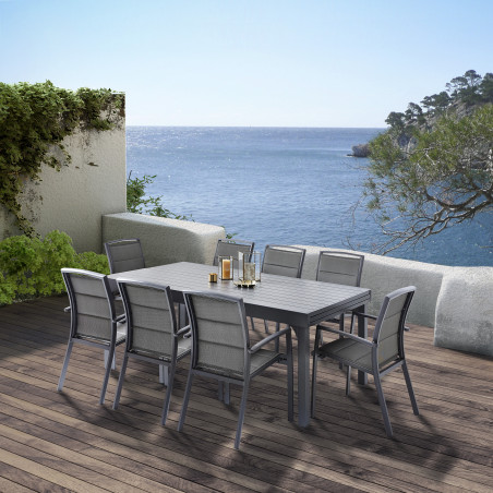 Salon de jardin Ensemble Modulo T 8/12 + F 8 Alu Gris Wilsa Garden