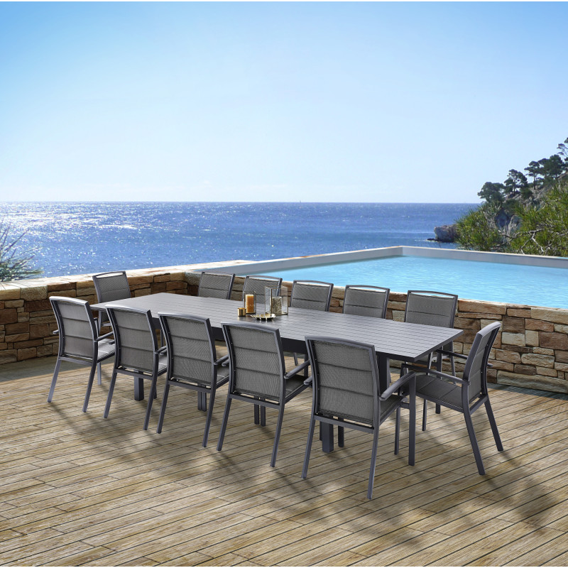 Salon de jardin Ensemble Modulo T 8/12 + F 12 Alu Gris Wilsa Garden