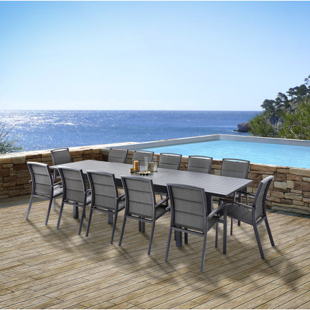 Salon de jardin Ensemble Modulo T 8/12 + F 12 Alu Gris Wilsa Garden