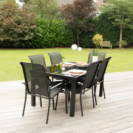 Salon de jardin en aluminium et verre Black Edition 6 places Wilsa Garden