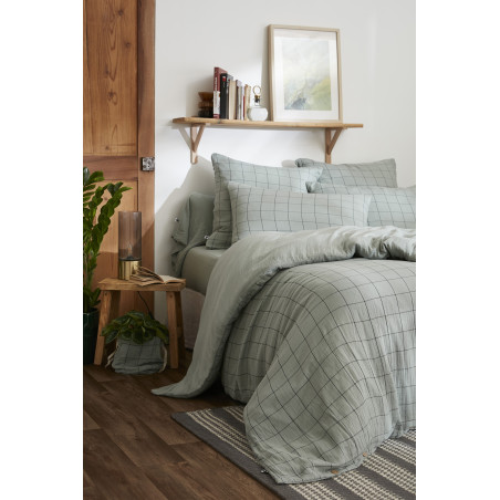 Housse de couette réversible "Gaïa Match" Tissé-teint grands carreaux toutes dimensions "Gaze de Coton" l'Effet Papillon