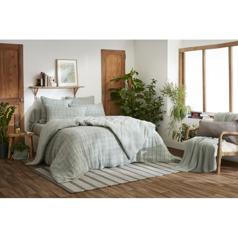 Housse de couette réversible "Gaïa Match" Tissé-teint grands carreaux toutes dimensions "Gaze de Coton" l'Effet Papillon
