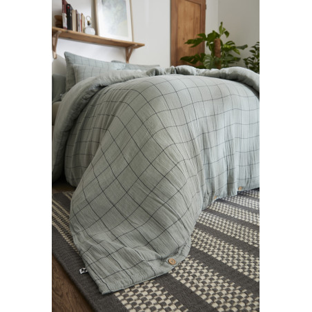 Housse de couette réversible "Gaïa Match" Tissé-teint grands carreaux toutes dimensions "Gaze de Coton" l'Effet Papillon
