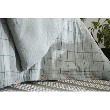 Housse de couette réversible "Gaïa Match" Tissé-teint grands carreaux toutes dimensions "Gaze de Coton" l'Effet Papillon