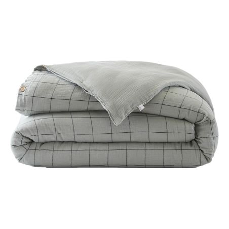 Housse de couette réversible "Gaïa Match" Tissé-teint grands carreaux toutes dimensions "Gaze de Coton" l'Effet Papillon