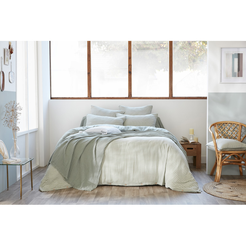 Housse de couette réversible "Vickie" Tissé-teint toutes dimensions "Gaze de Coton" l'Effet Papillon