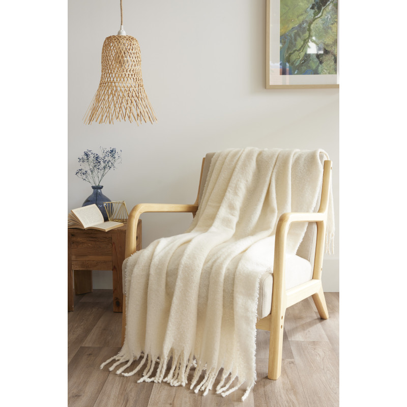 Plaid 130 x 170 cm Polyester tricot uni effet Mohair "Melia" Le fil d'Ariane