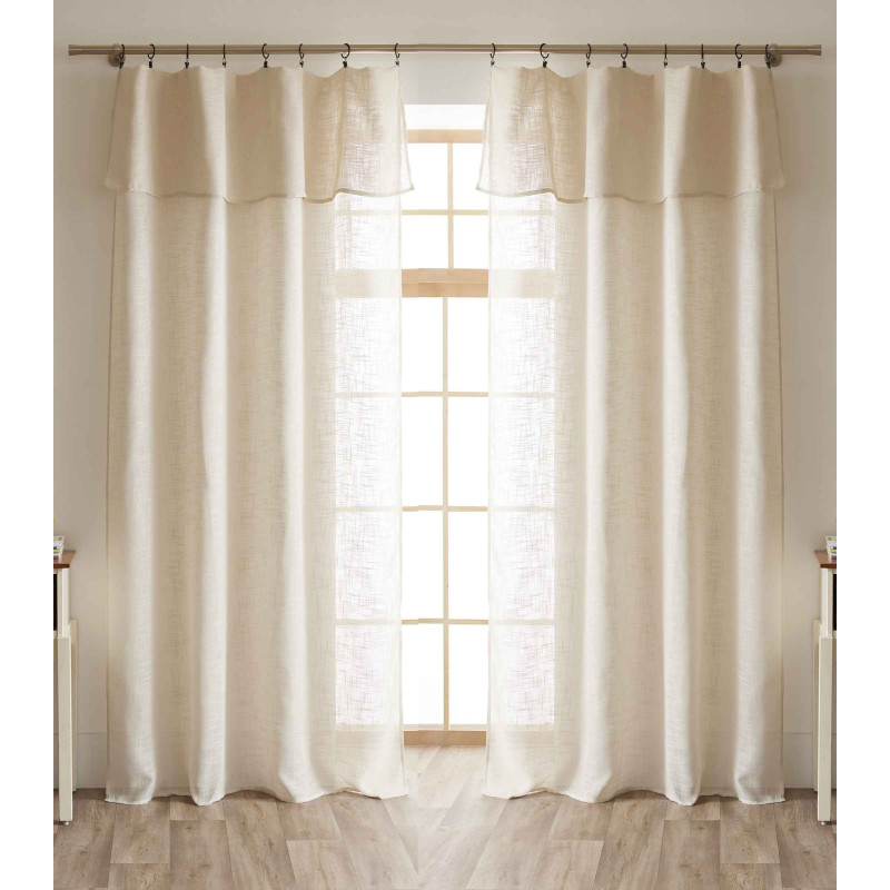 Lot de 2 voilages ajustables + 8 anneaux pince 140 x 270 cm Polyester effet lin "Nia" Le fil d'Ariane