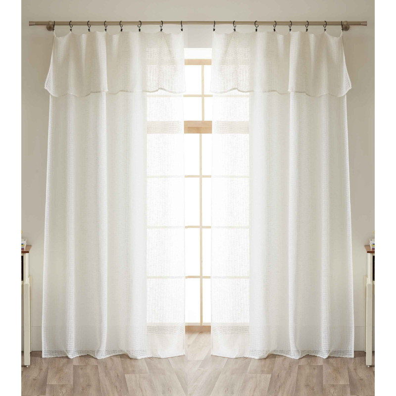 Lot de 2 voilages ajustables + 8 anneaux pince 140 x 270 cm effet maille "Freya" Le fil d'Ariane