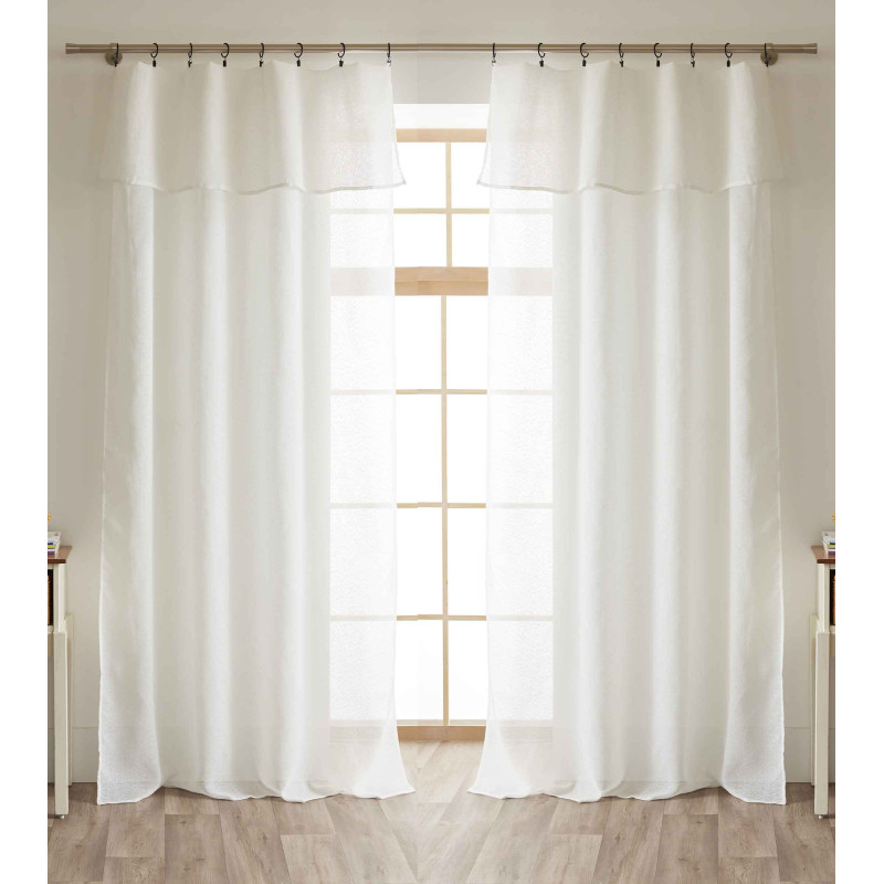 Lot de 2 voilages ajustables + 8 anneaux pince 140 x 270 cm effet bouclette "Elda" Le fil d'Ariane