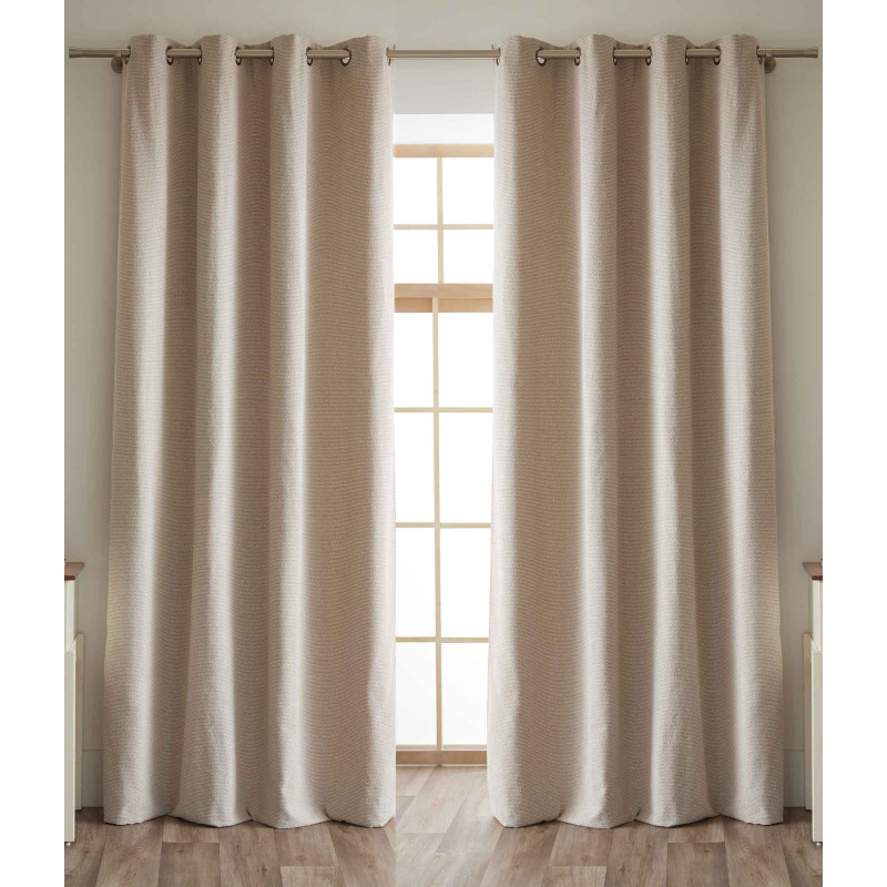 Lot de 2 rideaux + 8 œillets 140 x 240 cm fils teints jacquard  "Elios" Le fil d'Ariane