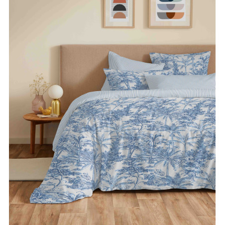 Pack complet housse de couette réversible "Vanessa" 6 pièces pour lit 140 x 190 Adama Azur