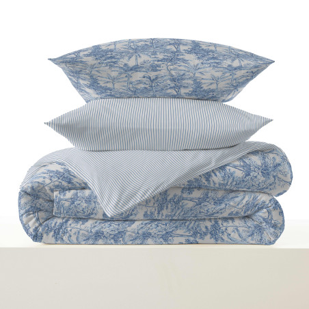 Pack complet housse de couette réversible "Vanessa" 6 pièces pour lit 140 x 190 Adama Azur
