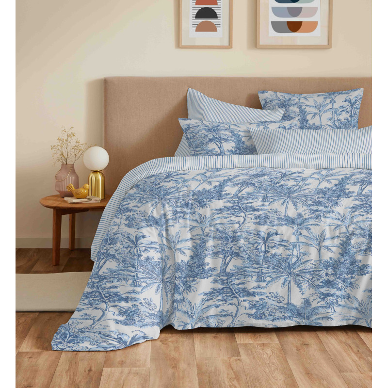 Pack complet housse de couette réversible "Vanessa" 6 pièces pour lit 160 x 200 Adama Azur