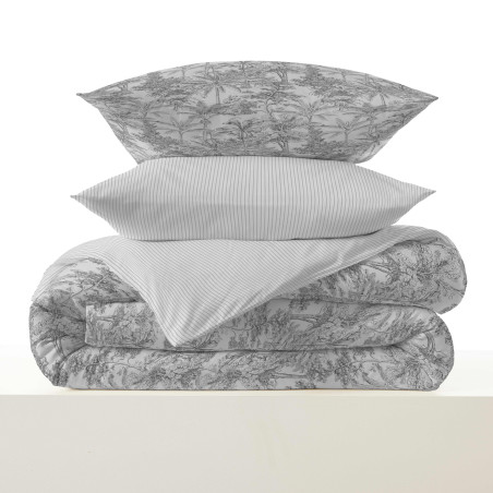 Pack complet housse de couette réversible "Vanessa" 6 pièces pour lit 160 x 200 Adama Perle