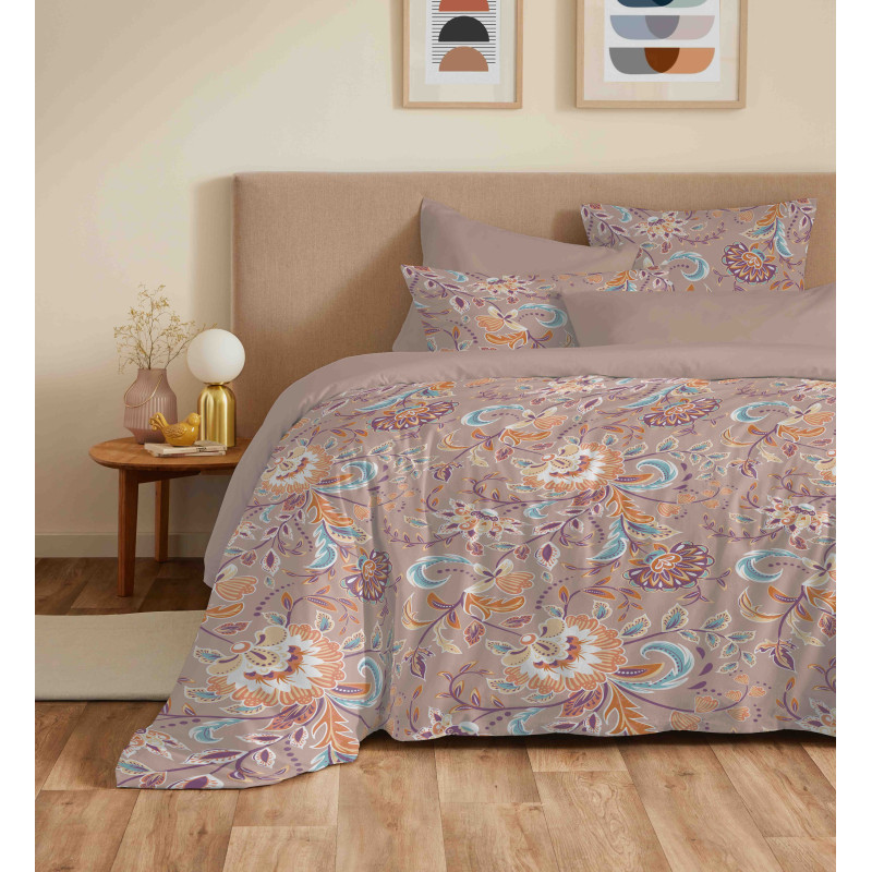 Pack complet housse de couette réversible "Vanessa" 6 pièces pour lit 180 x 200 "King Size" Bergame Nude