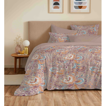 Pack complet housse de couette réversible "Vanessa" 6 pièces pour lit 180 x 200 "King Size" Bergame Nude