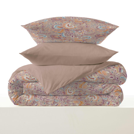 Pack complet housse de couette réversible "Vanessa" 6 pièces pour lit 180 x 200 "King Size" Bergame Nude