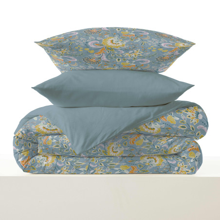 Pack complet housse de couette réversible "Vanessa" 4 pièces pour lit 90 x 190 Bergame Turquoise