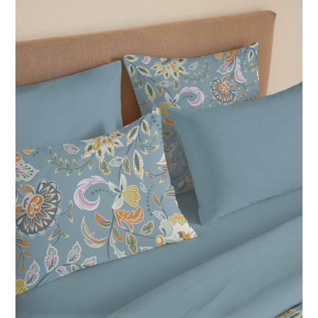 Pack complet housse de couette réversible "Vanessa" 6 pièces pour lit 140 x 190 Bergame Turquoise
