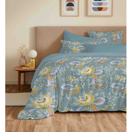 Pack complet housse de couette réversible "Vanessa" 6 pièces pour lit 160 x 200 Bergame Turquoise