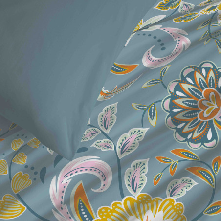 Pack complet housse de couette réversible "Vanessa" 6 pièces pour lit 160 x 200 Bergame Turquoise