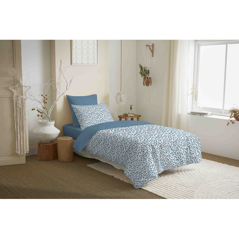 Pack complet housse de couette réversible "Vanessa" 4 pièces pour lit 90 x 190 Diana Bleu