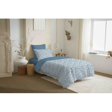 Pack complet housse de couette réversible "Vanessa" 4 pièces pour lit 90 x 190 Diana Bleu