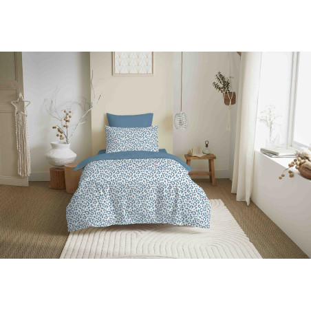 Pack complet housse de couette réversible "Vanessa" 4 pièces pour lit 90 x 190 Diana Bleu